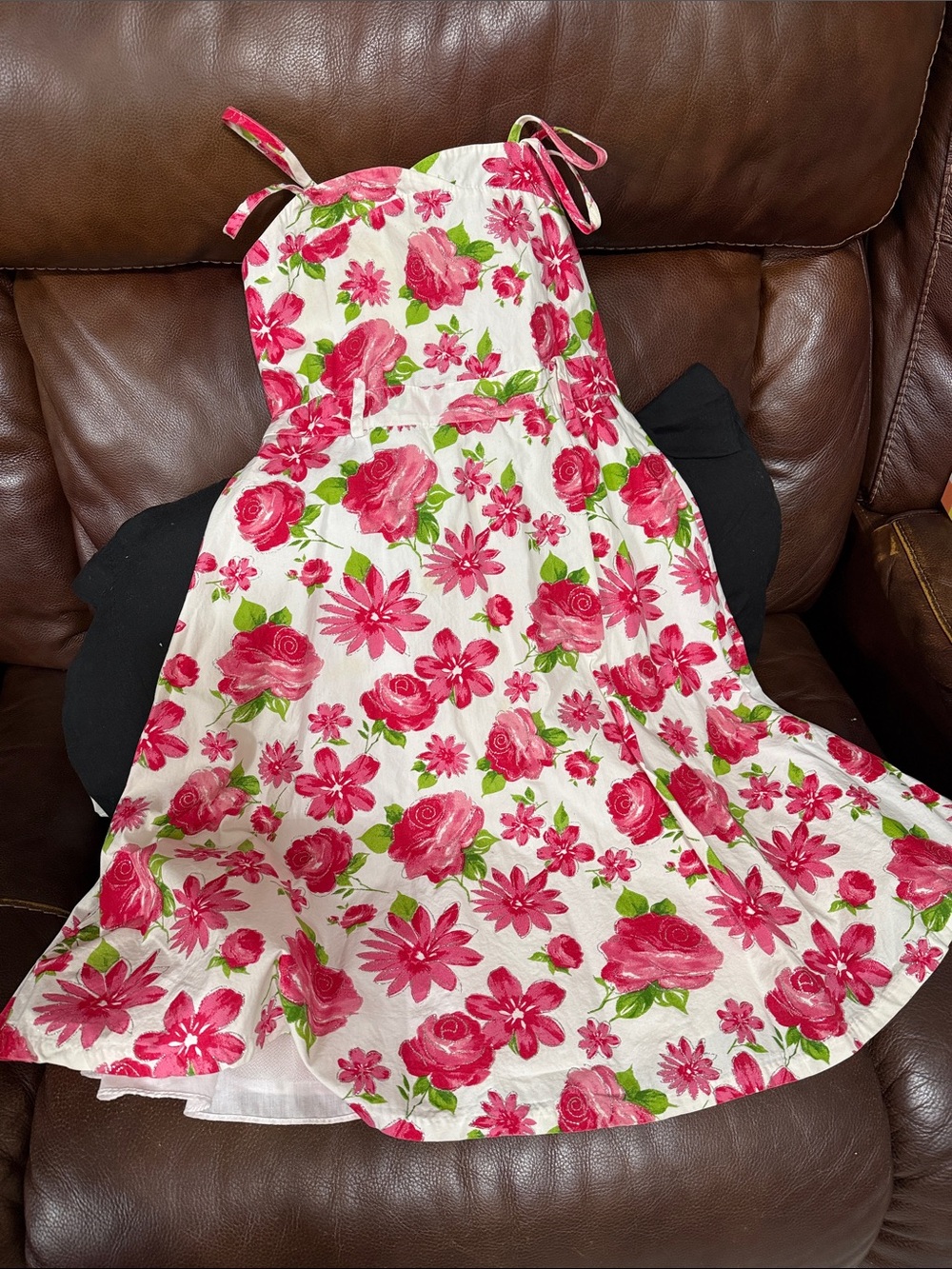Bonnie Jean White Dress with Pink Floral Print and Green Accents